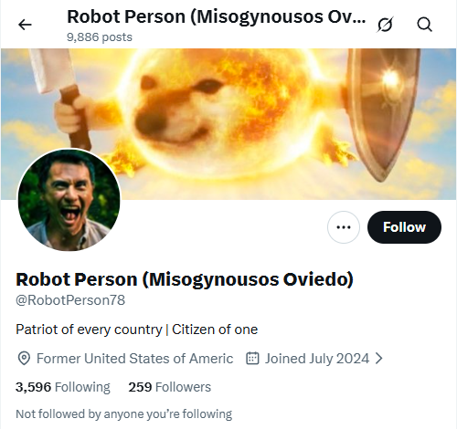 Real account with humorous &ldquo;Robot Person&rdquo; display name